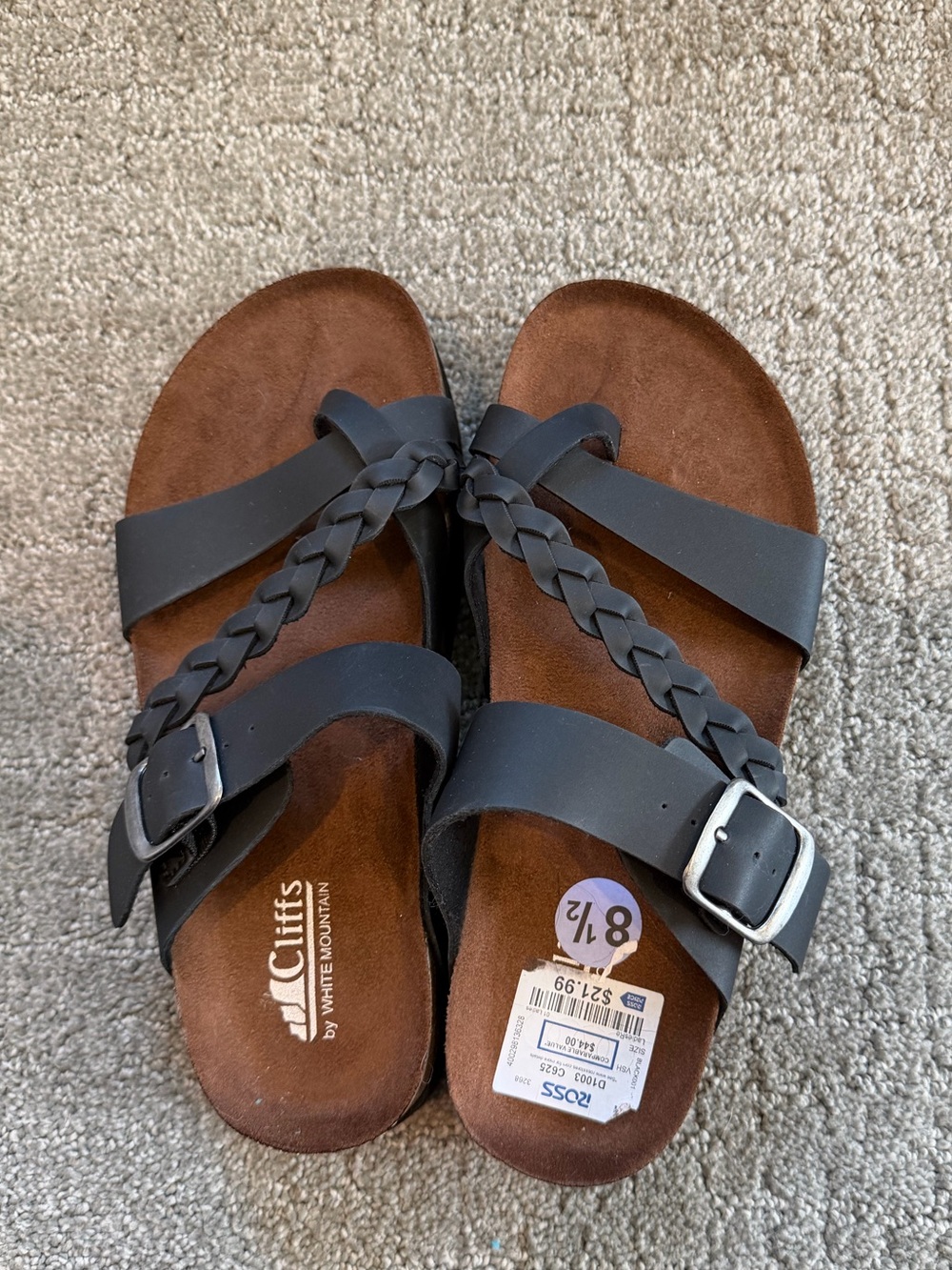 Cliffs by White Mountain Black Braided Toe Loop Sandals Womens 81/2